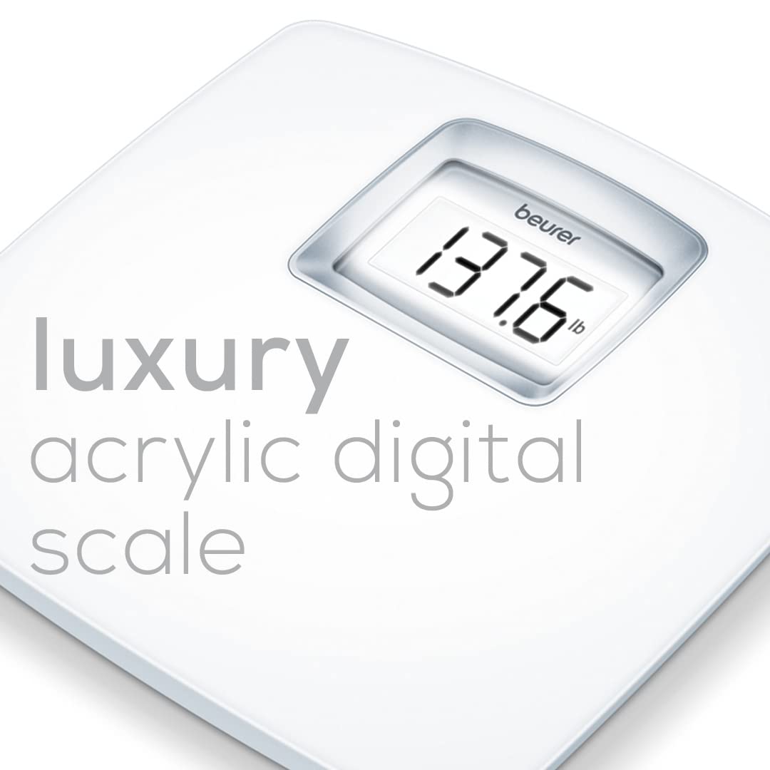 Beurer PS25 Digital Bathroom Scale for Body Weight – 400lb Capacity, Auto-Calibrate, XL Backlit Display – Glass, Precise and Accurate Body Scale
