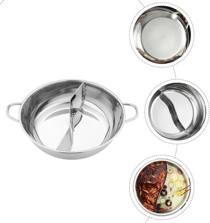 UPKOCH Stainless Steel Pot with Divider, Weldless Hot Pot for Two-flavor Soup, Shabu Shabu Pot, Induction Cookware, 28cm