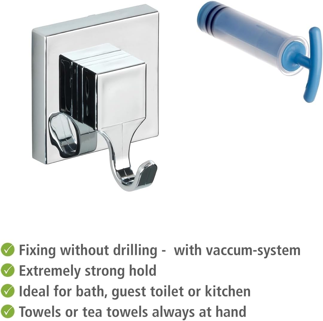 Wenko "Quadro Wall Hooks with Vacuum-Loc - Silver, 2-Piece