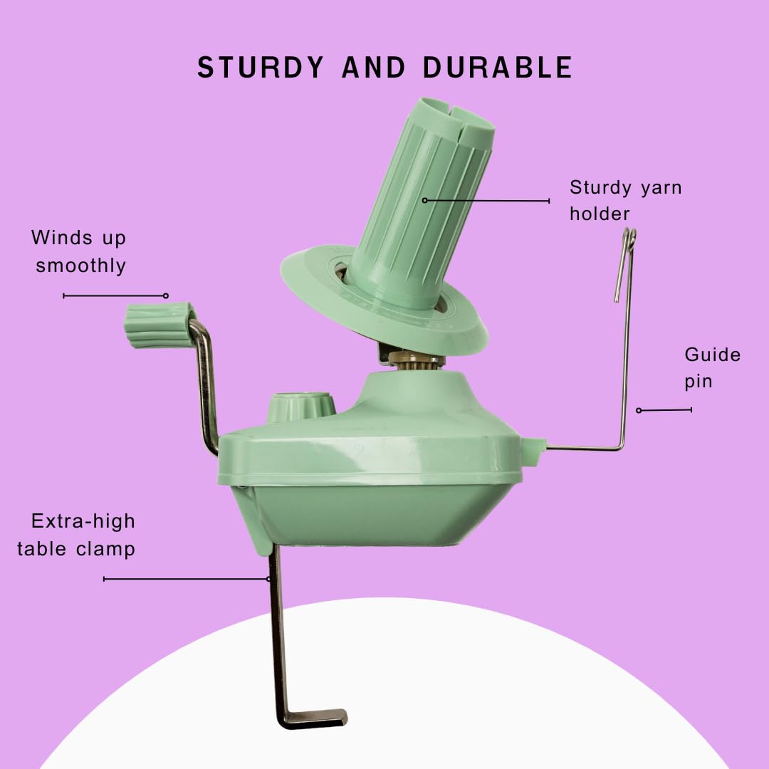 Happy Crafting Yarn Winder | Sage Green Hand-Operated Wool Winder with Extra-Wide Table Clamp | Yarn Ball Winder for Knitting, Crochet & Tufting | Essential Crafting Tool & Organizer
