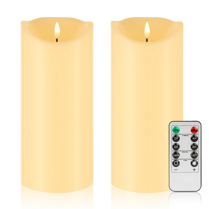 Mingfuxin Outdoor Flameless Candles with Remote - 9“×4” Large Waterproof Battery Operated Candles with Timer, Flickering LED Pillar Candle for Indoor Outdoor Larterns, Porch, Long Lasting, Set of 2