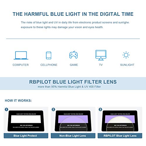 RB.Pilot Aviator Reading Glasses for men and Women Blue Light Blocking Lens Spring Temple