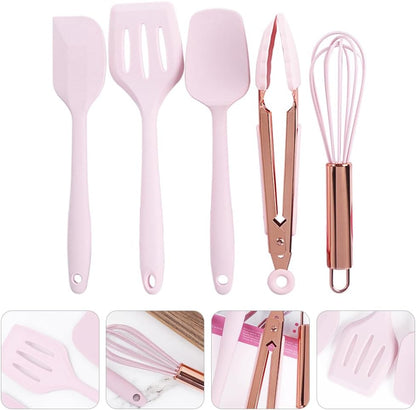 Amosfun 5pcs Mini Kitchen Utensil Set, Kids Kitchen Tools Learning Toy Whisk, Spatula, Tongs, Spoon
