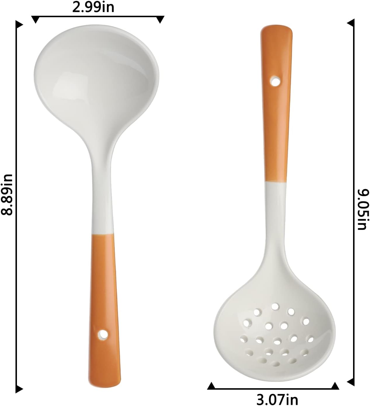 Ceramics Ladle Spoon Set of 2, Large Soup Ladle with Skimmer Slotted Spoons for Cooking and Serving