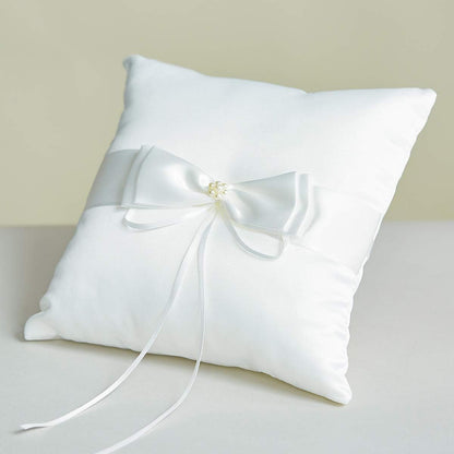Wedding Flower Girl Basket and Ring Bearer Pillow Set - Simple Bow Pearl Collection, Ivory