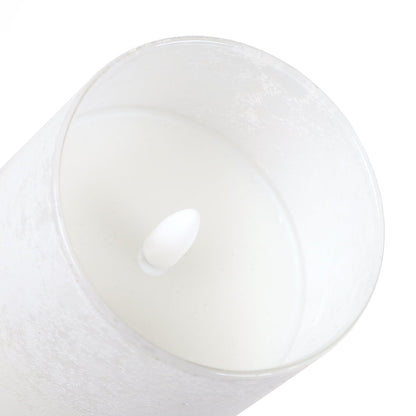 HJANDHJ Flickering Flameless Candles with Remote, Battery Operated Candles with Timer, Sandblasted Glass LED Pillar Candles for Christmas/Home Decorations(White,Set of 3)