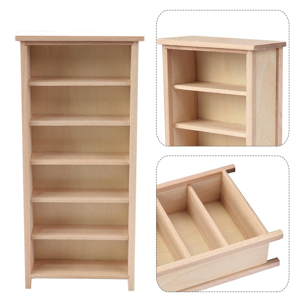 Angoily Mini Bookshelf, Dollhouse Bookcase, 1:12 Scale Doll House Furniture, Miniature Wooden Storage Cabinet Model, Unfinished Wood Library Shelving Scene, DIY Accessories for Room Display Collection