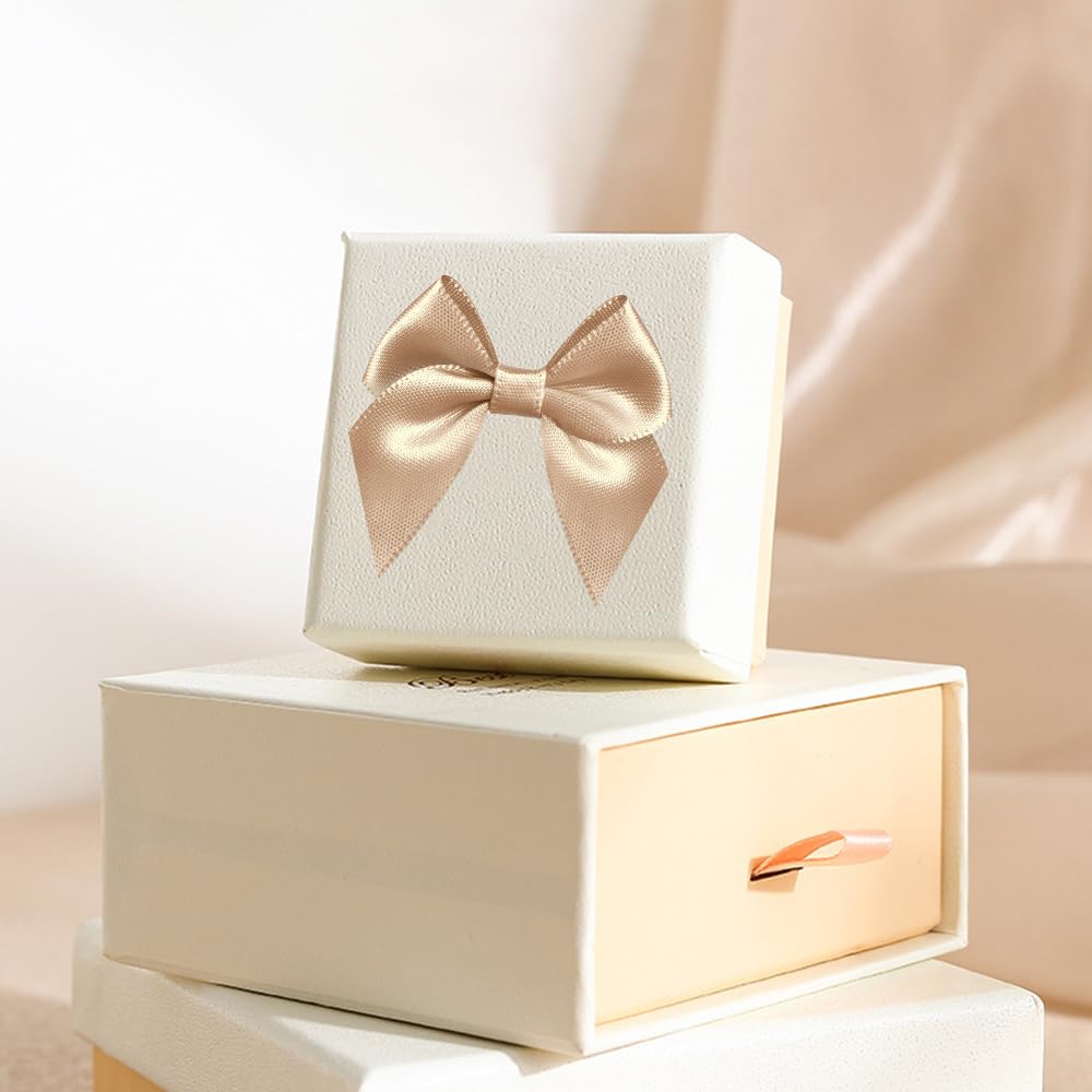 100 PCS Bows for Gift Wrapping, 2.75" Satin Ribbon Bows with Double-Sided Tape, Small Bows for Crafts, Bow Decor, Mini Bows Decorations for Party Baby Shower Birthday Wedding (Khaki)