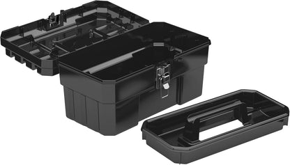 Akro-Mils 14-Inch Plastic Toolbox with Removable Tray, Steel Latch & Padlock Eye, Industrial-Grade Tool Box for Tools, Crafts, First Aid & Hobby Supplies, 14" x 8" x 8", Made in USA, Black (09514)