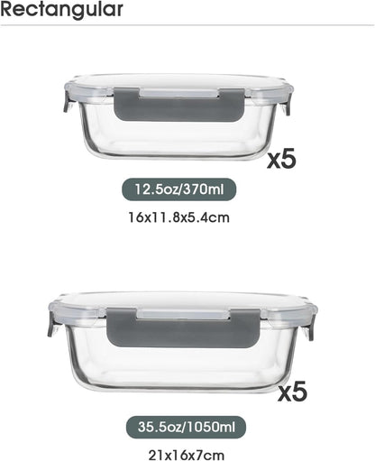 Glass Food Storage Containers with Lids, 20 Pieces Airtight Glass Meal Prep Container Set, Leakproof BPA Free Lunch