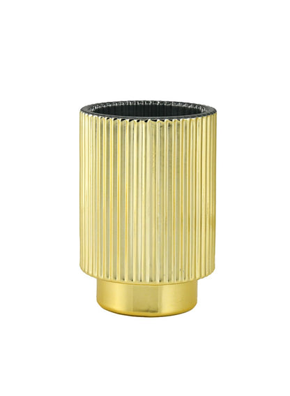 Serene Spaces Living Gold Ribbed Pedestal Glass Votive Holder, Table Centerpiece, Home, Office, Wedding, Birthday, Holiday & Special Events Decor, 3.5" Diameter & 5" Tall