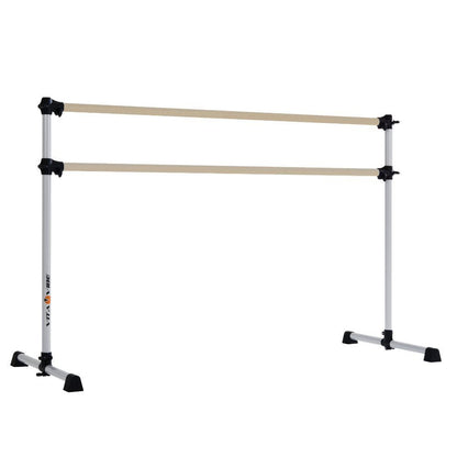 VITA Barre Portable Freestanding Double Ballet Barre, Prodigy, 8 Ft Wood Bars, Satin Silver | Adjustable Height, USA Made, Home or Gym Exercise Equipment for Kids & Adults | Dance, Fitness, Pilates