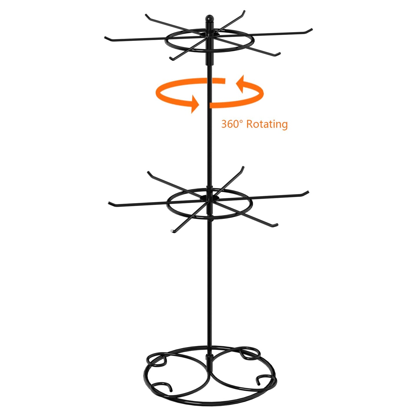 JHJFRAWY Jewelry Stand Organizer, 2-Tier Rotating Necklace Organizer, Spinning Jewelry Keychain Display Tree with 12 Hooks, Easy Assembly for Bedroom and Retail, Black