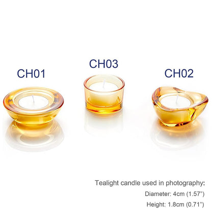 Elivia Gold Tealight Candle Holders - Set of 12, Heart-Shaped Chunky Glass Candle Holder, 2.9" Diameter - CH02 - Rusty Orange