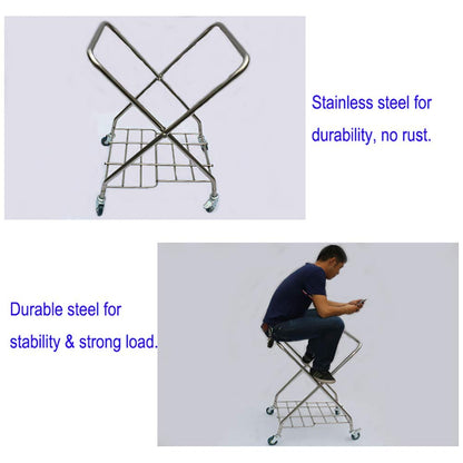 Movable Storage Hand Trucks for Kitchen, Folding Linen Storage Cart for Hotel Lobby Collection, Laundry Sorter Cart for Room Service