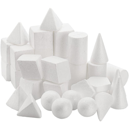 SOUJOY 32 Pack White Foam Shape, 8 Shapes Craft Foam Ball, Kid DIY Art Foam Cone for Home, School Craft Project, Table Centerpiece Flower Arrangement Props