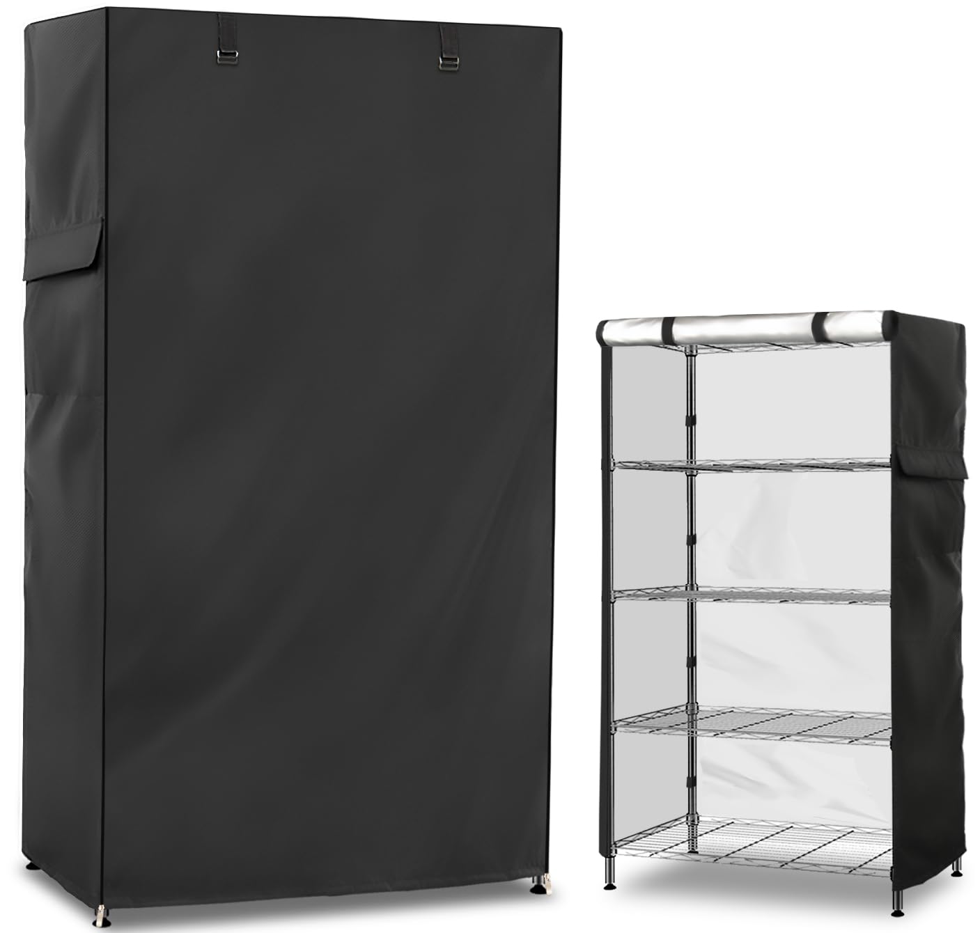 Exokugo Wire Shelf Cover,600D Heavy Duty 100% Waterproof Shelf Covers for Wire Shelving,Outdoor Storage Shelves Cover for Metal Rack,48" W x 18" D x 82" H,Black