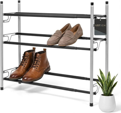 2-Tier Closet, USTECH Shoe Rack Organizer - Sturdy Shoe Storage Organizer for Entryway | Metal Shelf Shoe Rack
