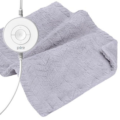 Pure Enrichment PureRadiance Luxury Heating Pad for Cramps, Back, Neck, & Shoulder Pain Relief, Patented Design, Soft Faux Fur & Micromink, 6 Heat Settings, Machine Washable, 12”x24”(Cloud)