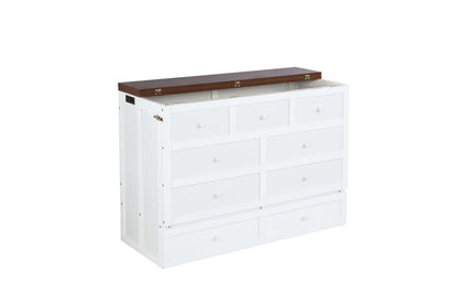 Bellemave Full Murphy Bed with Storage Drawer and Charging Station, Cabinet Bed, Farmhouse Murphy Cabinet with Foldable Panel, Noisy Free, for Guest Bedroom, Living Room, White+Walnut Panel