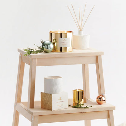 Thymes Frasier Fir Candle - Gilded Collection - Wood Grain Ceramic Design with 24-Karate Gold Rim - Mountain Fresh Fragrance - Elegant Winter Candle Scents - Gifts for Women & Men (Petite, 6 oz)