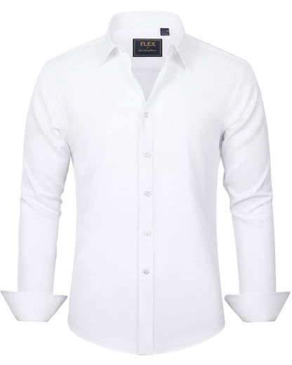J.VER Men's Dress Shirts Solid Long Sleeve Stretch Wrinkle-Free Formal Shirt Business Casual Button Down Shirts White Medium
