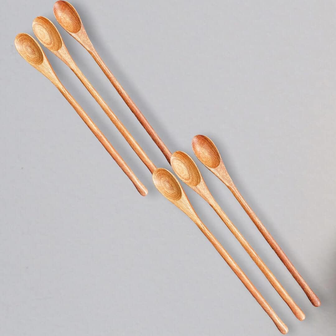 Rose Wood 8.5" Long Handle Coffee Tea Stirrer Mixing Spoons, Set of 6