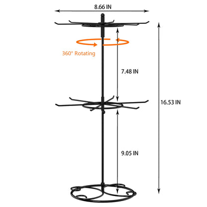 JHJFRAWY Jewelry Stand Organizer, 2-Tier Rotating Necklace Organizer, Spinning Jewelry Keychain Display Tree with 12 Hooks, Easy Assembly for Bedroom and Retail, Black