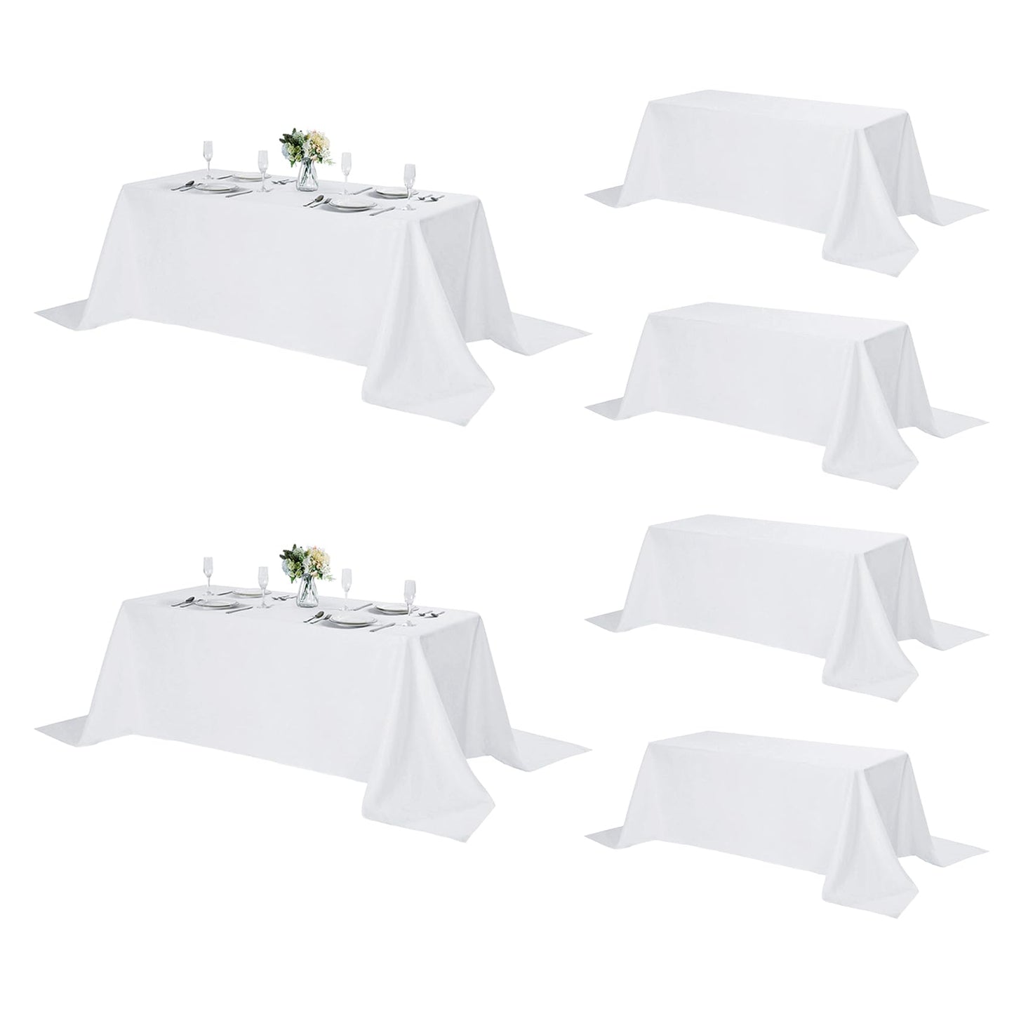 Fokitut 6 Pack Rectangle Tablecloth, 90x156 Inch, Stain Resistant and Wrinkle Polyester Table Cloth, Fabric Table Cover for Kitchen Dining, Wedding, Party, Holiday Dinner-White