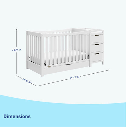 Graco Remi 4-in-1 Convertible Crib & Changer – GREENGUARD Gold Certified, Fits Standard Crib Mattress, Converts to Toddler Bed and Full Bed, 4 Adjustable Mattress Heights (White)