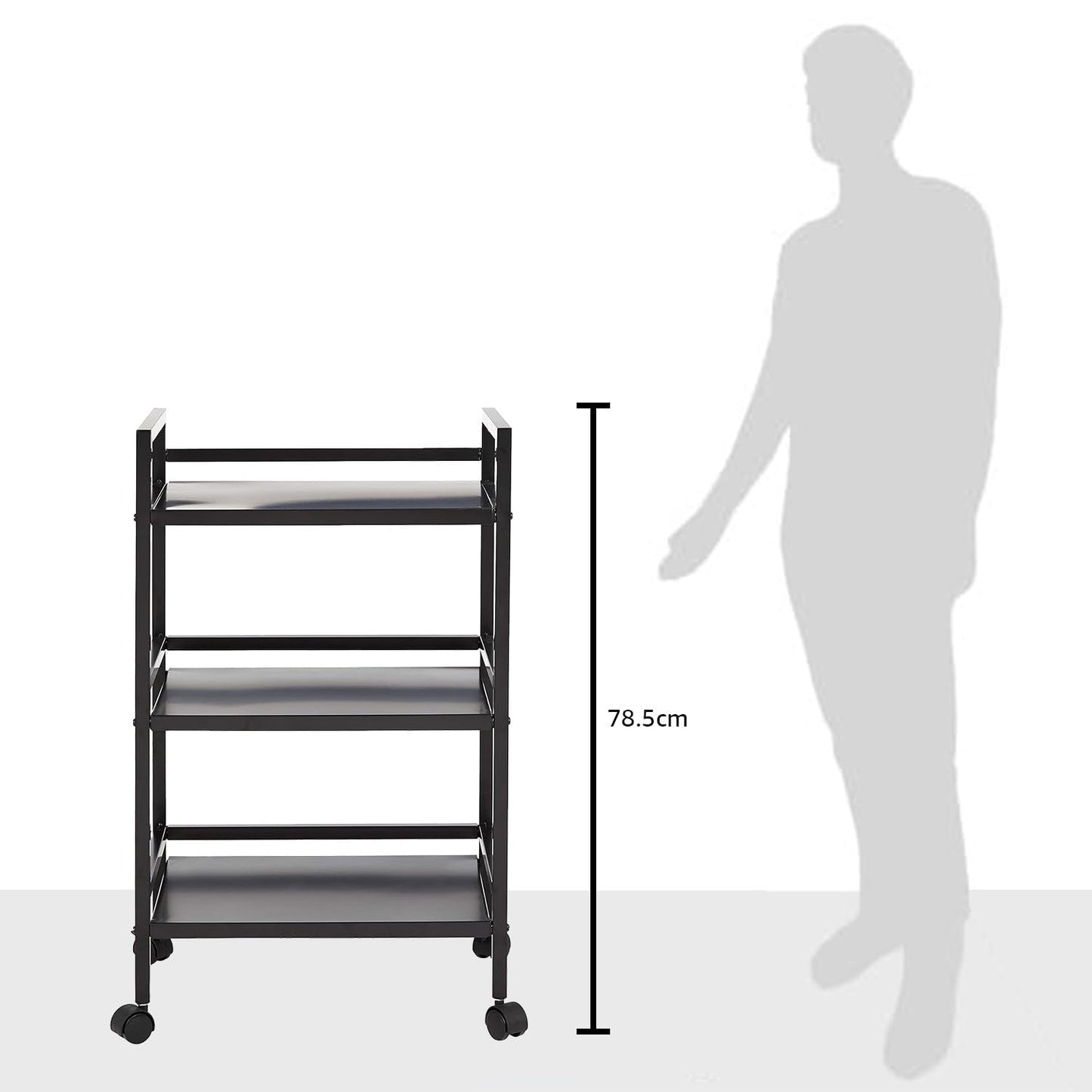 Amazon Basics 3-Tier Metal Rolling Utility Cart, Storage Organizer, Multifunctional Storage, Mobile Shelving, Black