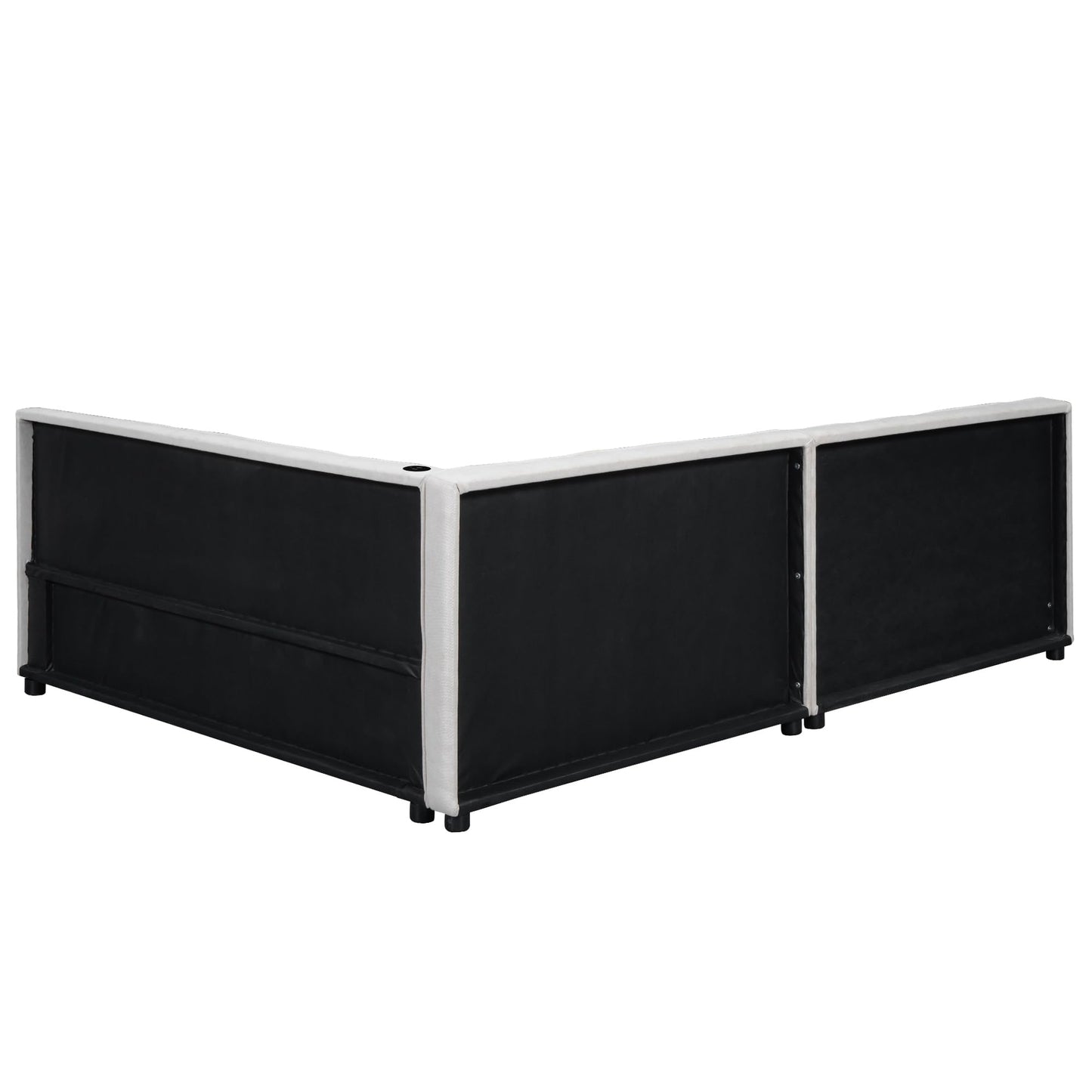 Merax Queen Size Modern Upholstered Platform Bed with USB Ports, Floor Daybed with Wood Slat Support/Queen,Beige