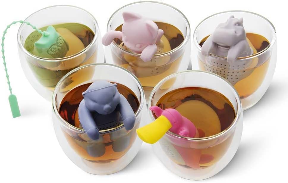 Tea Infuser for Loose Leaf Tea - Par-Tea Pack Silicone Strainer Animals, 5-Pack Loose Leaf Steeper Set in Multi-Color