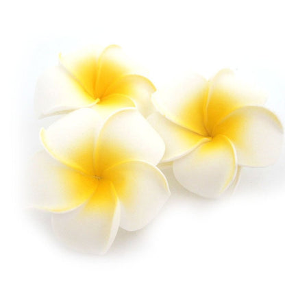 Pursuestar 100Pcs White Foam Hawaiian Frangipani Artificial Plumeria Flower Petals Cap Hair Hat Wreath Floral DIY Home Wedding Decoration 5cm
