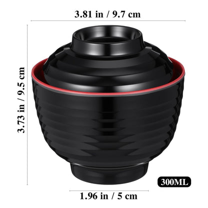 Luxshiny 3 Set Japanese Style Miso Soup Bowls Lids Bowls Hot Pot Rice Noodles Salad Traditional Lacquered Design Microwave Dishwasher Safe