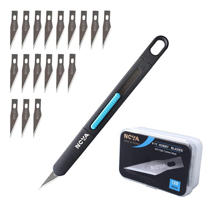 Nova 121PCS Premium Craft & Hobby Knife Set, 1 Precision Knife with 120 SK2#11 Hobby Blade Refill, Combination of Safety Art Knife and Sharp blades for Leather Art, Scrapbooking, Foam, Clay, Carving