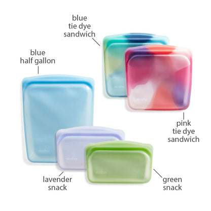 Stasher Premium Silicone Reusable Food Storage Bags, 4-Pack, Clear, Multi-Use Food Storage Bags, Lunch Bag, Travel Containers, BPA Free, Leak-free, Dishwasher-Safe, Eco-friendly