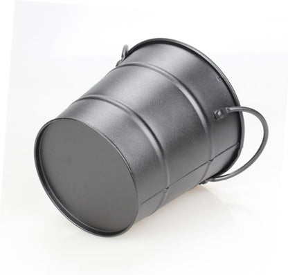 Small Black Metal Food Container, Portable Ice Bucket, Mini Tinplate Basket, Dipping Sauce Snack Bucket, Metal Barrel