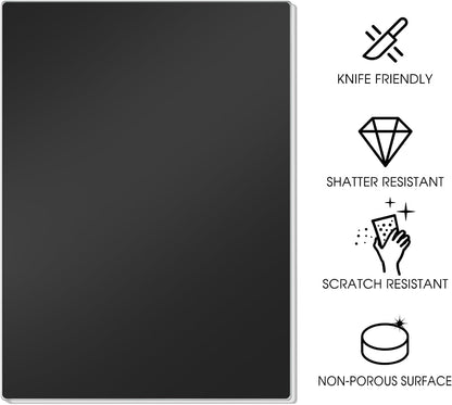 Tempered Glass Cutting Board for Kitchen, 16"x12" Black Chopping Board with Non-Slip Feet, Heat & Shatter Resistant