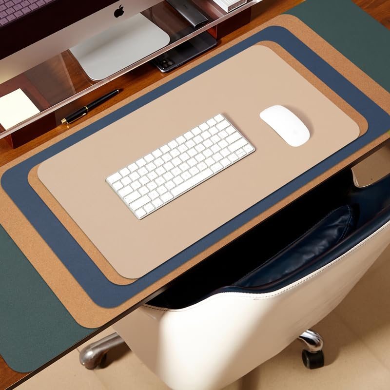 Cork Desk Mat - Dual-Sided Desk Pad for Office and Home - Desk Organization and Accessories - Ideal for Large Mouse Pad and Desk Mats on Top of Desks(Dark Green,90cmx 43cm)
