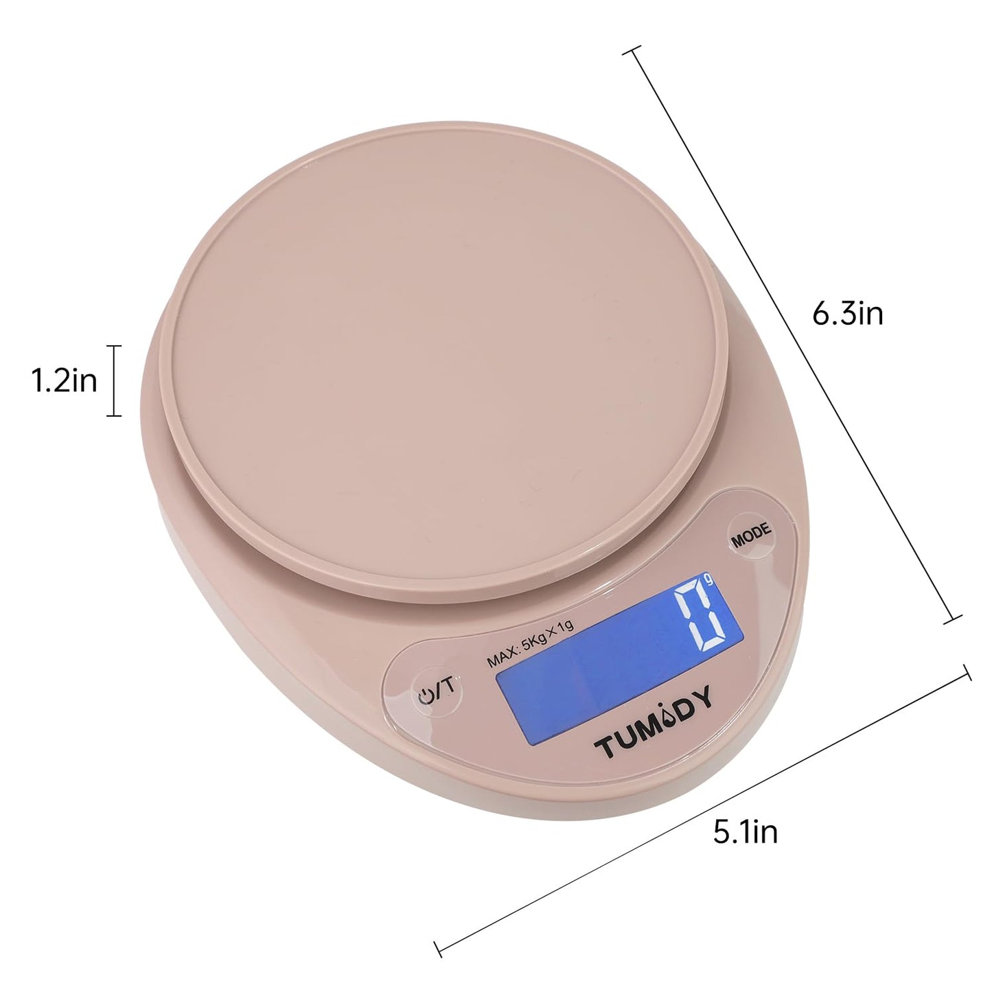 Small Digital Kitchen Scale Food -11lb/5kg Kitchen Weight Scale with LCD Display for Weight Loss, Sourdough Bread, Baking, Cooking, Keto and Meal Prep, 1g Precision, Batteries Included, Pink