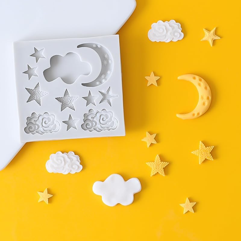 1Pc Star Moon Clouds Shaped Silicone Fondant Molds, Candy Chocolate Molds for DIY Cake Decorating Supplies
