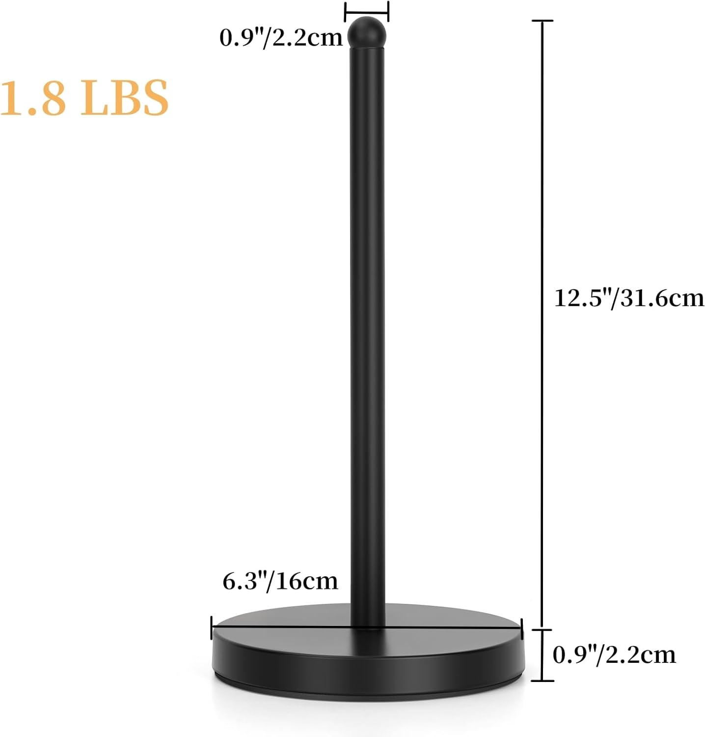 Heavy Duty Black Paper Towel Holder Countertop, Steady Weighted Towel Roll Stand Organizer for Kitchen Bathroom (A076)