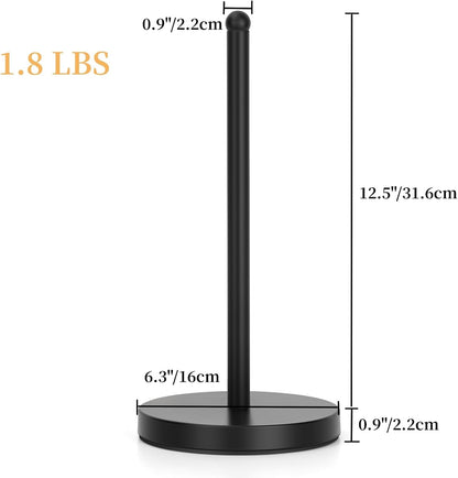 Heavy Duty Black Paper Towel Holder Countertop, Steady Weighted Towel Roll Stand Organizer for Kitchen Bathroom (A076)