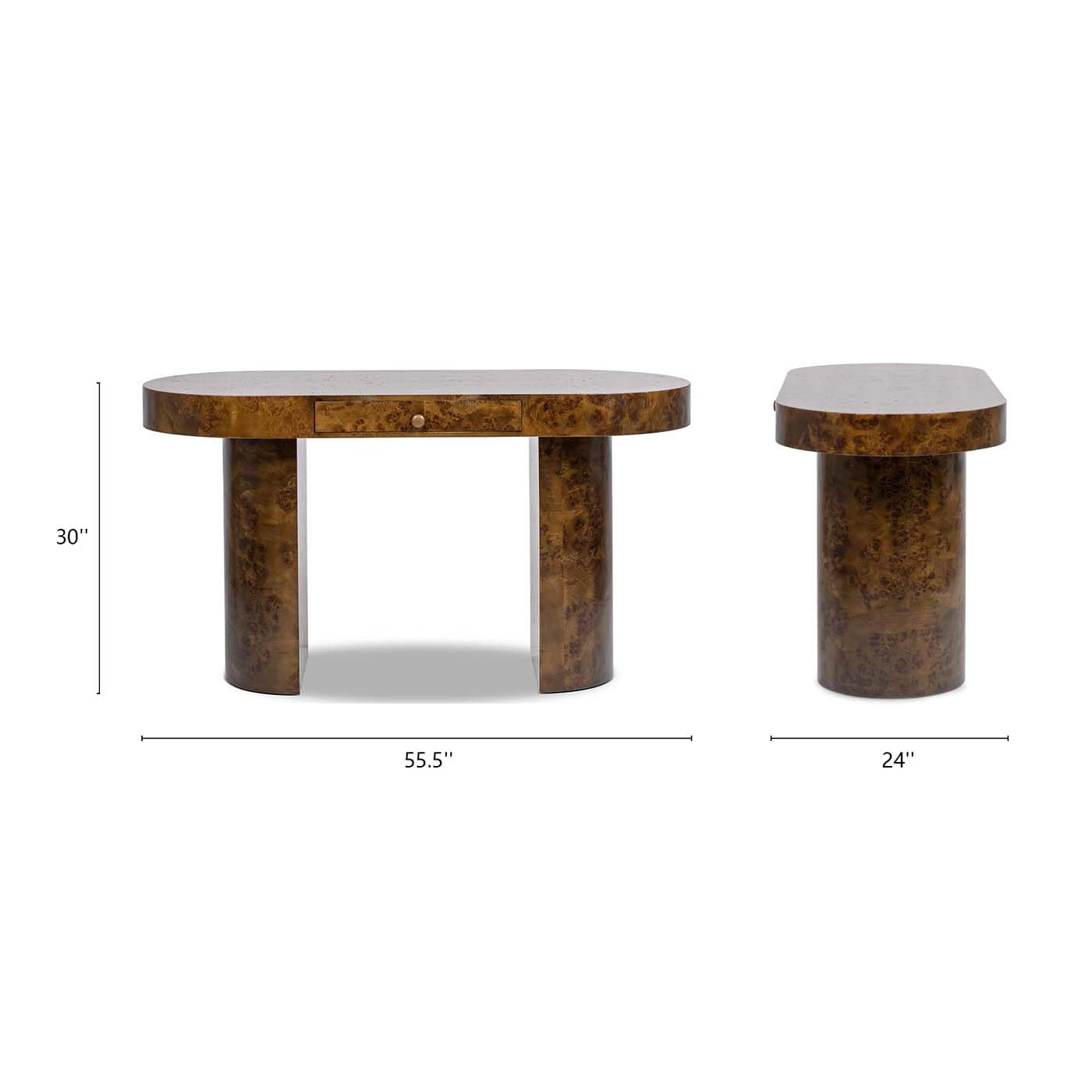 Jennifer Taylor Home Jesse 55.5" Single Drawer Oval Computer Desk, Dark Brown Burl Wood