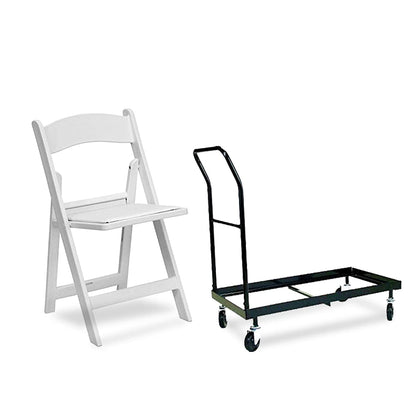 EventStable Titan Series 100 Resin Folding Chairs with 4 Dollies and 4 Straps Bundle - White Indoor/Outdoor Lightweight Folding Chair - Padded Folding Chair for Weddings Parties Events