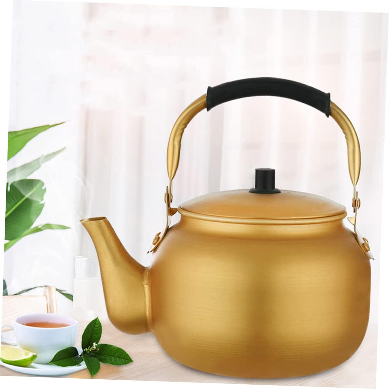 Vintage Aluminum Tea Kettle, Metal Stovetop Kettle, Korean Rice Wine Jug, Golden Tea Kettle