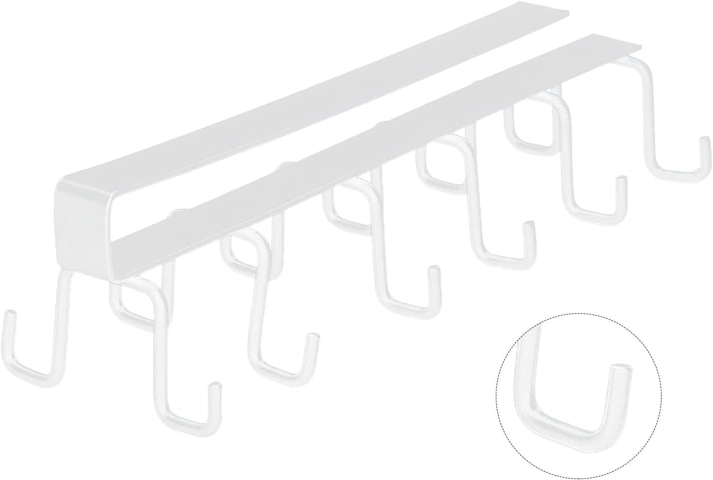 Kitchen Utensil Hanging Cups Storage Hooks with 6 Hooks, Under Cabinet Closet Cup Holder Hanger Hook Rack (White)