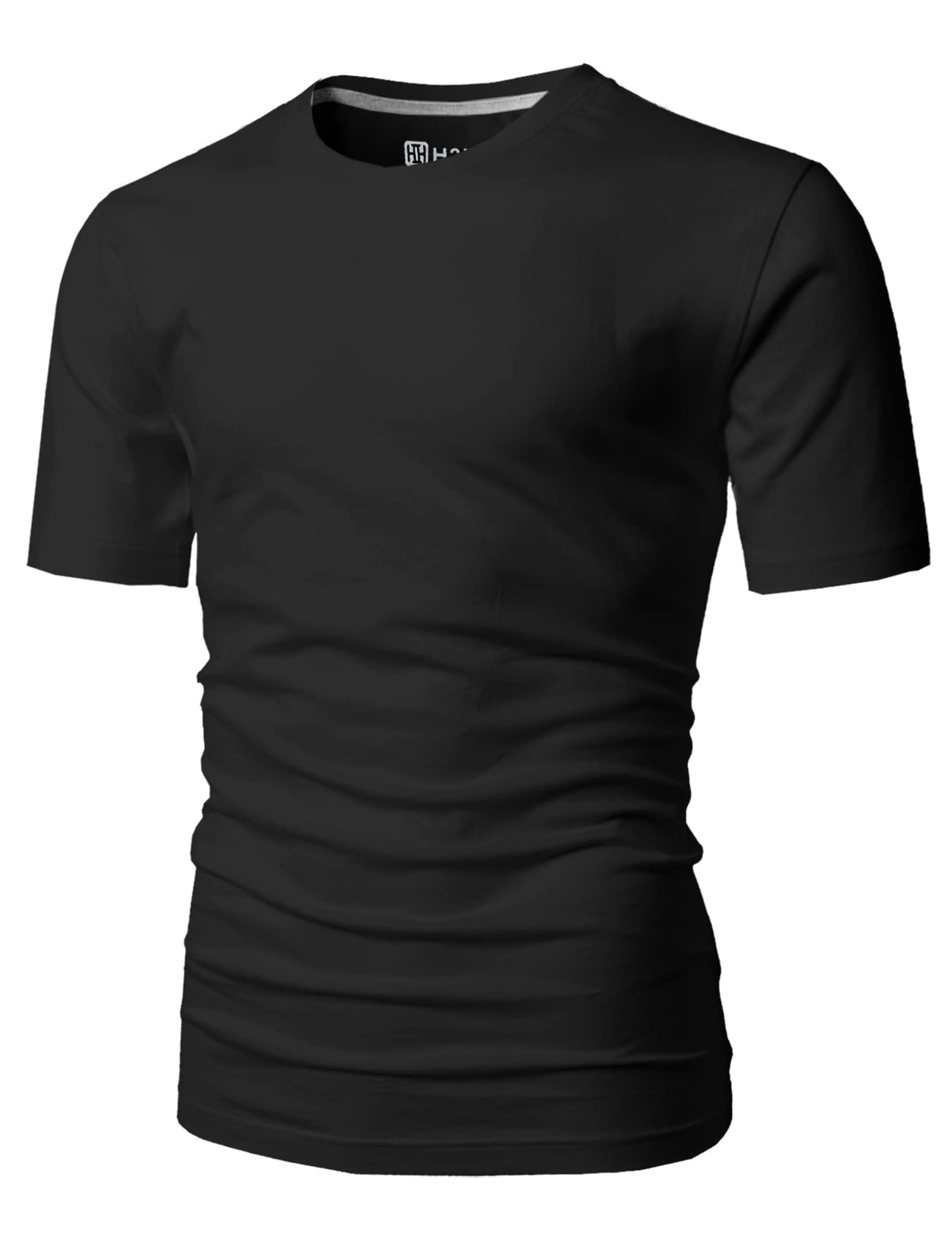 H2H Mens Basic Fashion Crew-Neck Slim Fit T-sihrt Black US M/Asia L (CMTTS0198)