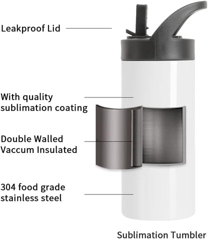 PYD Life 16 OZ Sublimation Sports Kids Water Bottle Blanks, 4 Pack Stainless Steel Vacuum Flask with Sippy Lid